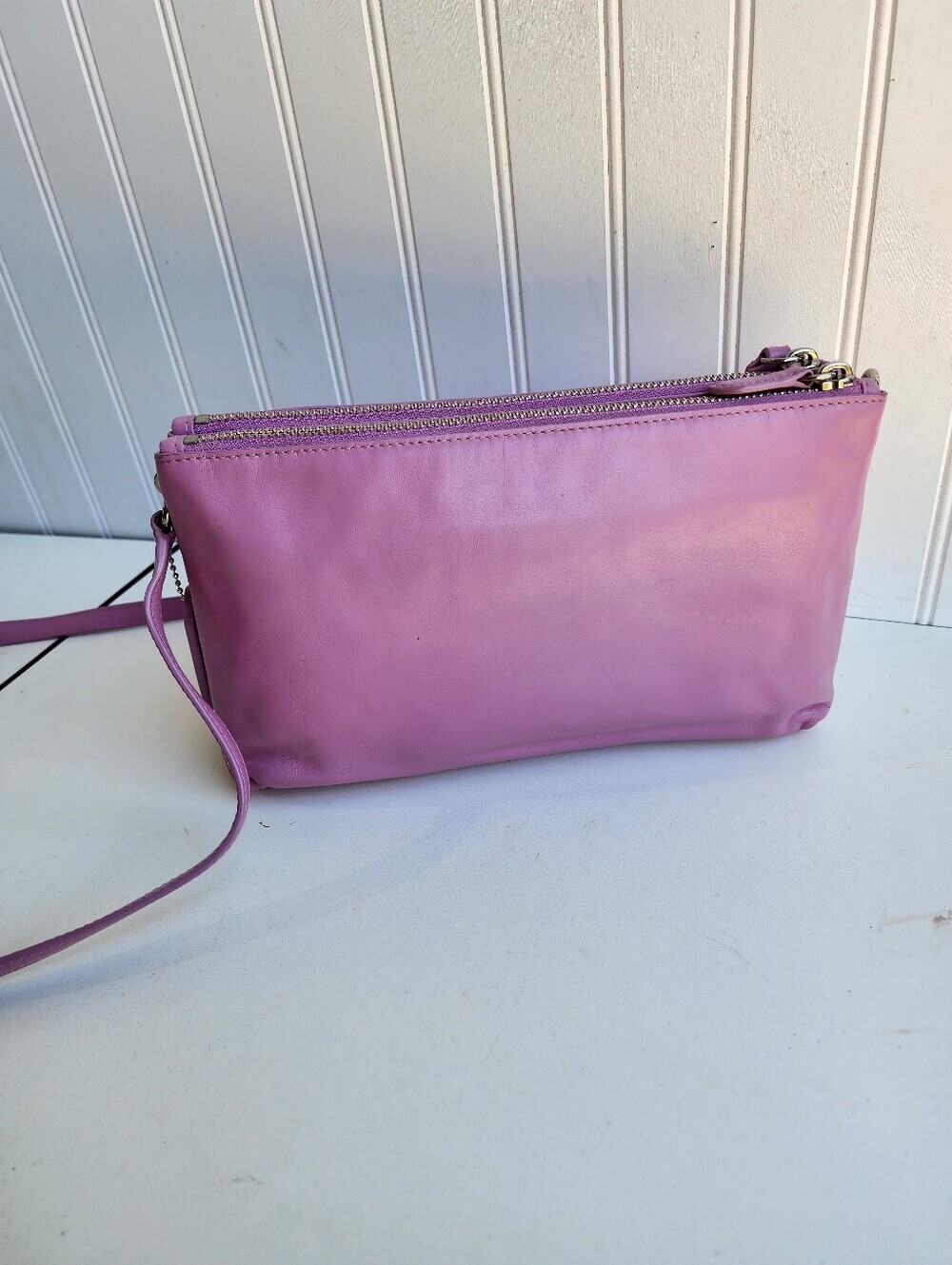 Coach Crosby Crossbody Bag Double Zip Pink Calf Leather 10"x6" - Picture 8 of 16